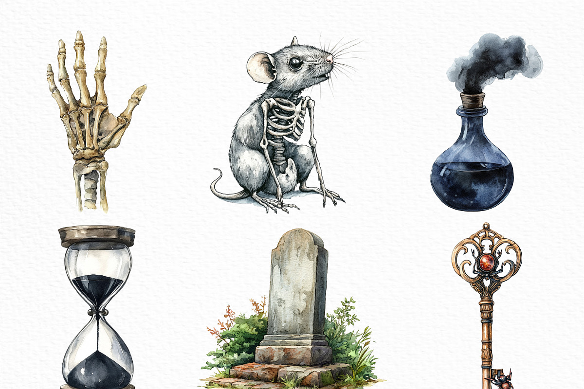 Watercolor Black White Halloween, an Illustration by Craft Nest (Photo 2 of 6)