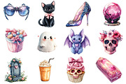 Watercolor Girly Halloween Clipart, an Illustration by Designworld (Thumbnail 3 of 6)