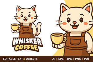 Cat Coffee Shop Mascot Logo, a Branding & Logo Template by Akito Studio