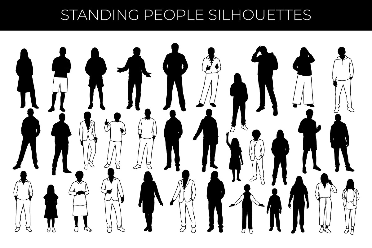Standing People Silhouette Set, a Person Illustration by nandinigraphics (Photo 1 of 3)