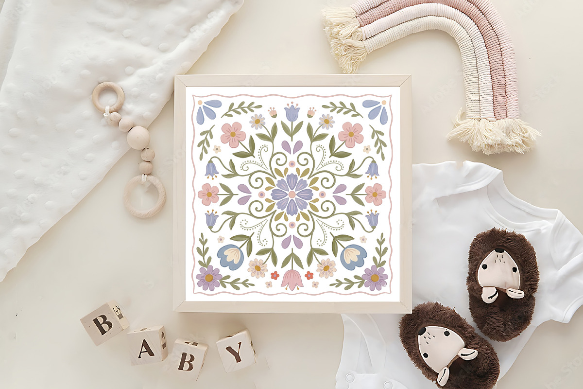 Folk Floral Tiles Clipart Set, a Work Illustration by CraftArtStudio (Photo 4 of 4)