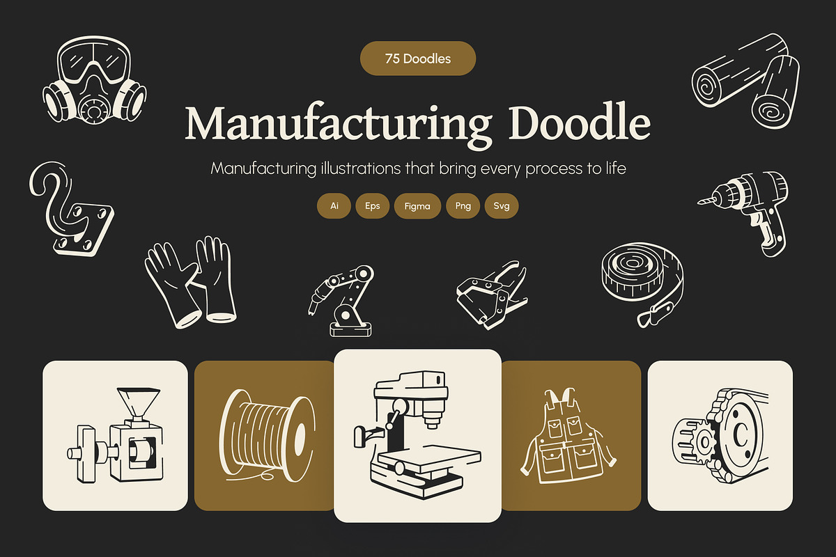Manufacturing Doodle Icon, an Outline Icon by Vectors Market (Photo 1 of 8)