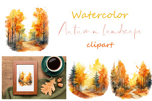 Watercolor autumn tree clipart, fall