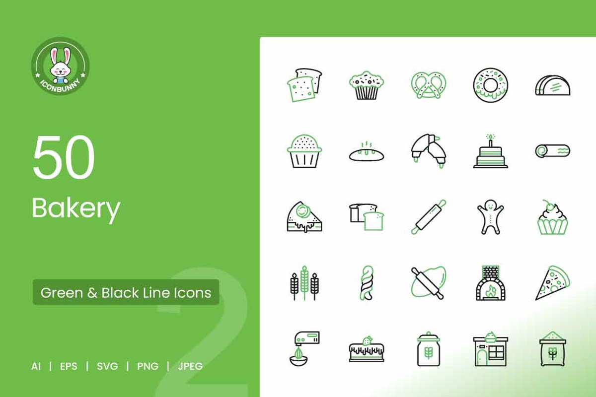 50 Bakery Green & Black Icons, an Icon by IconBunny (Photo 1 of 2)