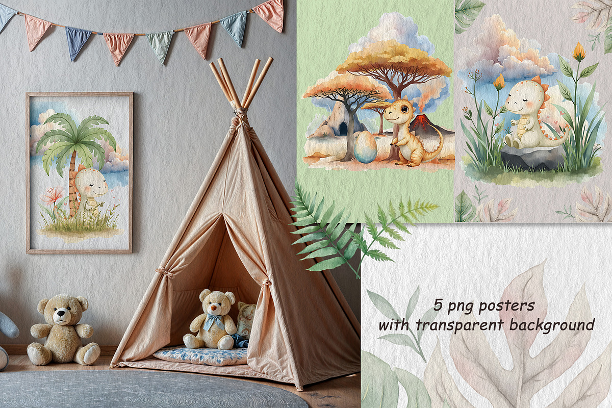 Dinosaurs Watercolor Collection, an Animal Illustration by AG Mockups (Photo 7 of 9)