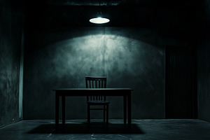 Empty interrogation room with chair, an Architecture Photo by MistyDay