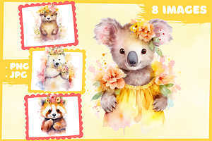 Lovely Floral Watercolor Animals