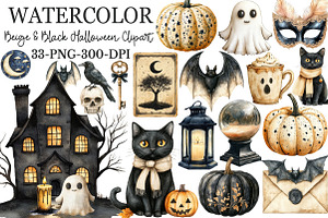 Beige & Black Halloween Clipart, an Illustration by Rose Art