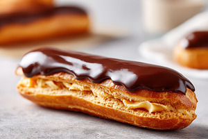 Chocolate-glazed eclair with custard filling, a Food & Drink Photo by AlyaAnd