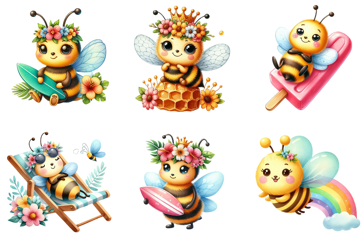 Cute Cartoon Bees Summer Clipart, an Illustration by DreamArtGraphic (Photo 3 of 4)