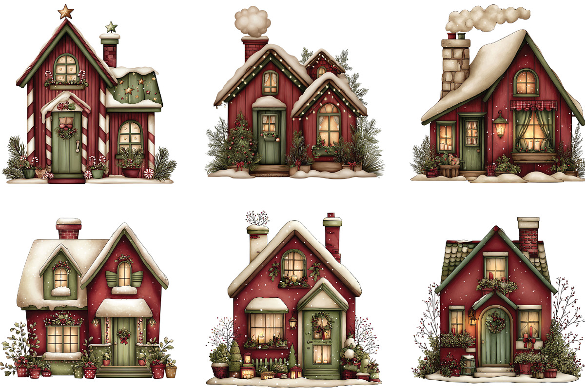Whimsical Christmas House Clipart, an Illustration by CraftArtStudio (Photo 3 of 6)