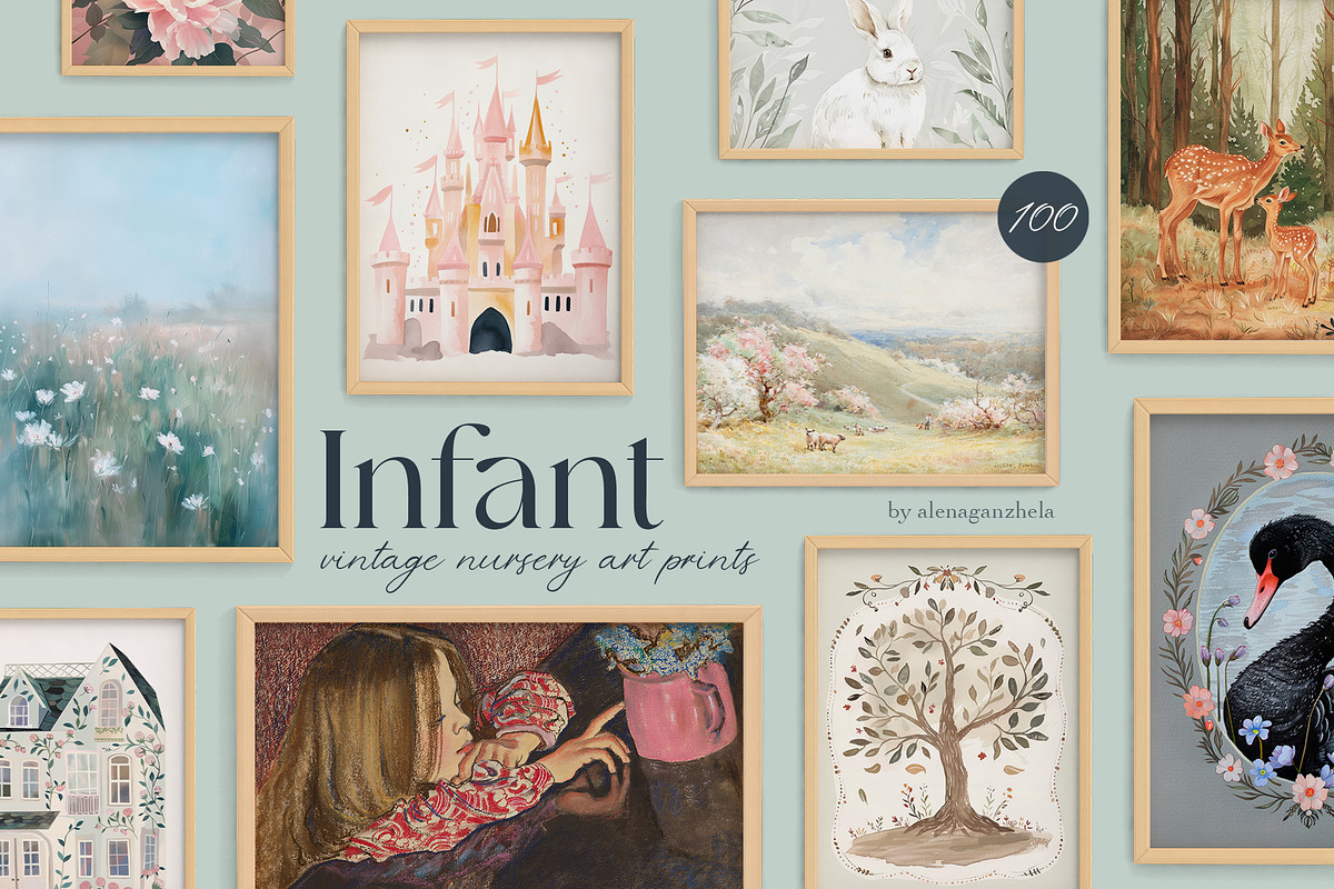INFANT - vintage nursery art posters, a Background Graphic by alenaganzhela (Photo 1 of 8)