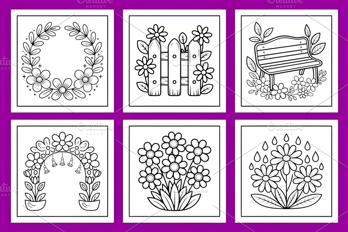 Blooming Corner Bold Easy Coloring, a Decorative Illustration by Design Station (Photo 2 of 4)