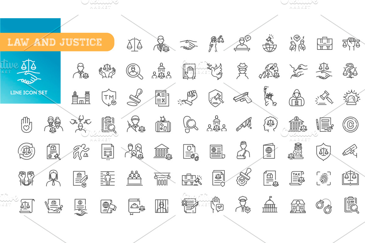 Legal icon set. Law and Justice, an Outline Icon by Tettygreen (Photo 1 of 2)