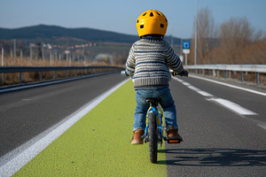 Child bikes on green road, a Photo by Beautiful things