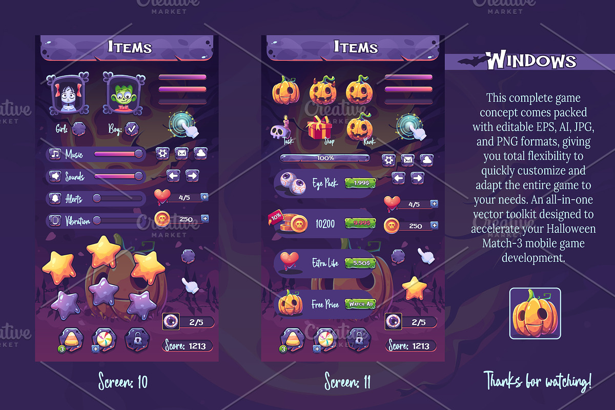 Halloween Match-3 Game UI Kit, an UI Kit Template by Nearbirds (Photo 7 of 7)