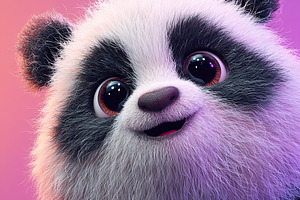 Adorable cartoon panda character with big eyes on a colorful gra, an Animal Photo by Ales Munt