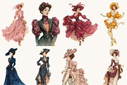 Victorian lady Clipart Bundle, a Person Illustration by BusyDaydesign (Thumbnail 2 of 9)