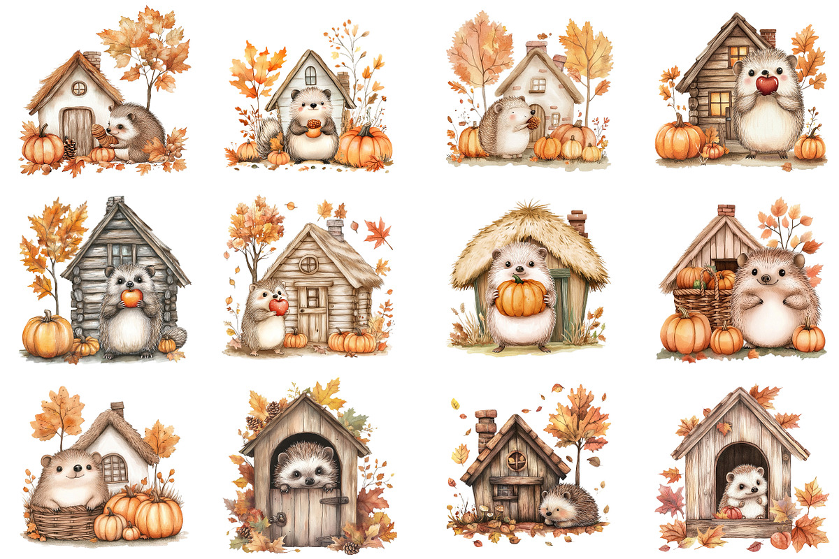 Autumn Hedgehog with House Clipart, an Illustration by CitraGraphics (Photo 3 of 6)
