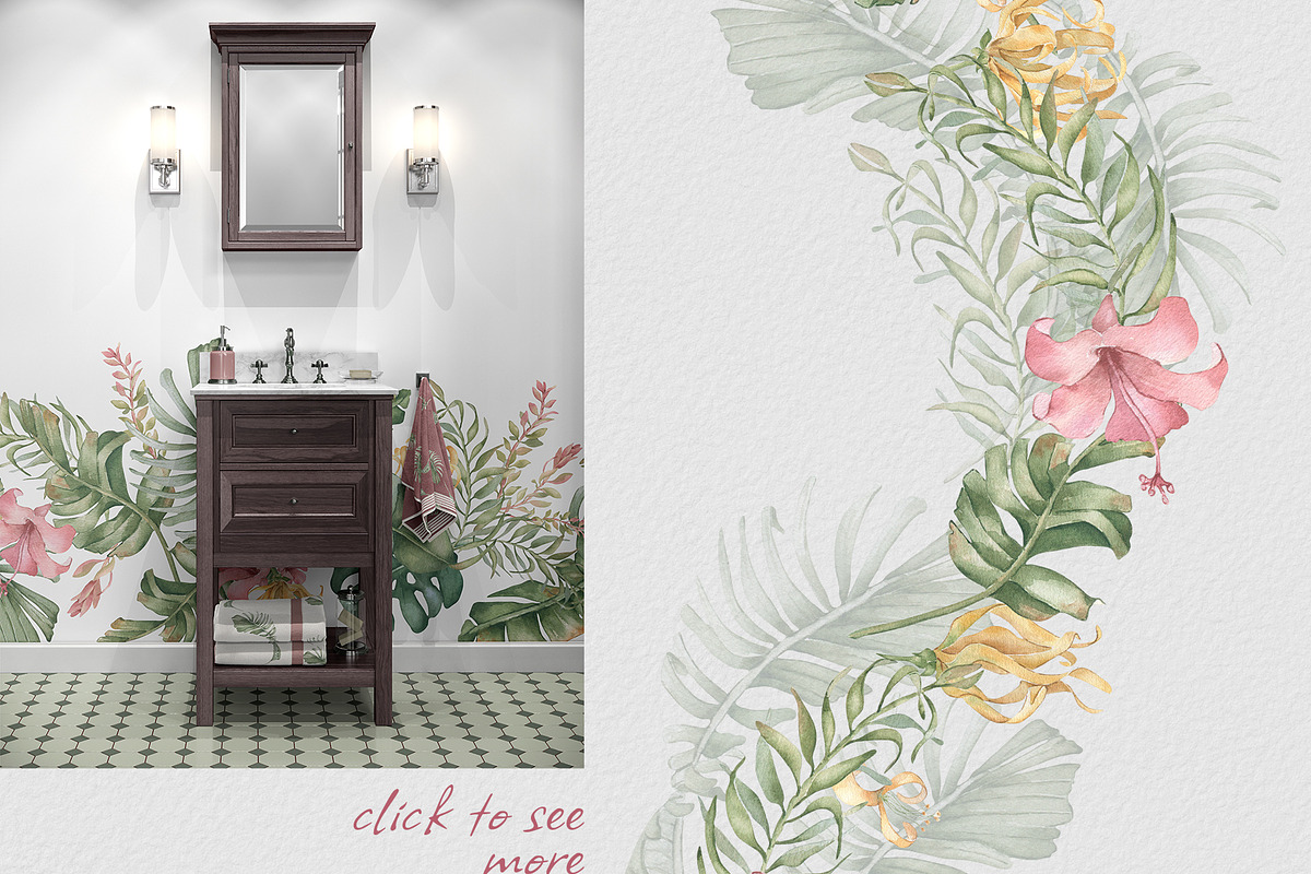 Tropical leaves watercolor patterns, a Pattern Graphic by Kate Lanbina (Photo 12 of 16)