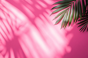 Palm leaves cast shadow on vibrant pink surface creating a striking contrast, a Nature Photo by AlyaAnd