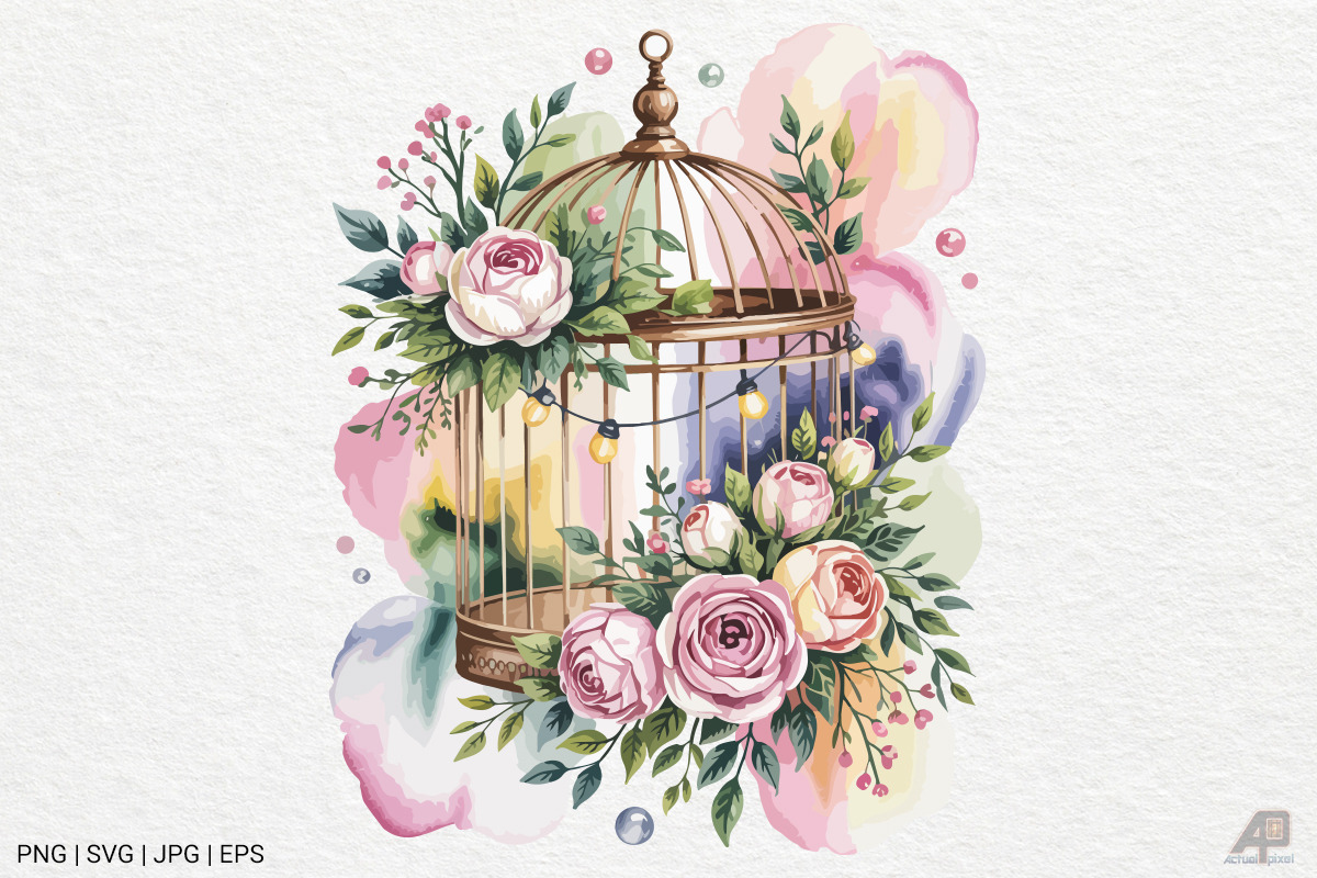 Vintage Floral Birdcage Bundle, an Illustration by Actual Pixel (Photo 10 of 12)