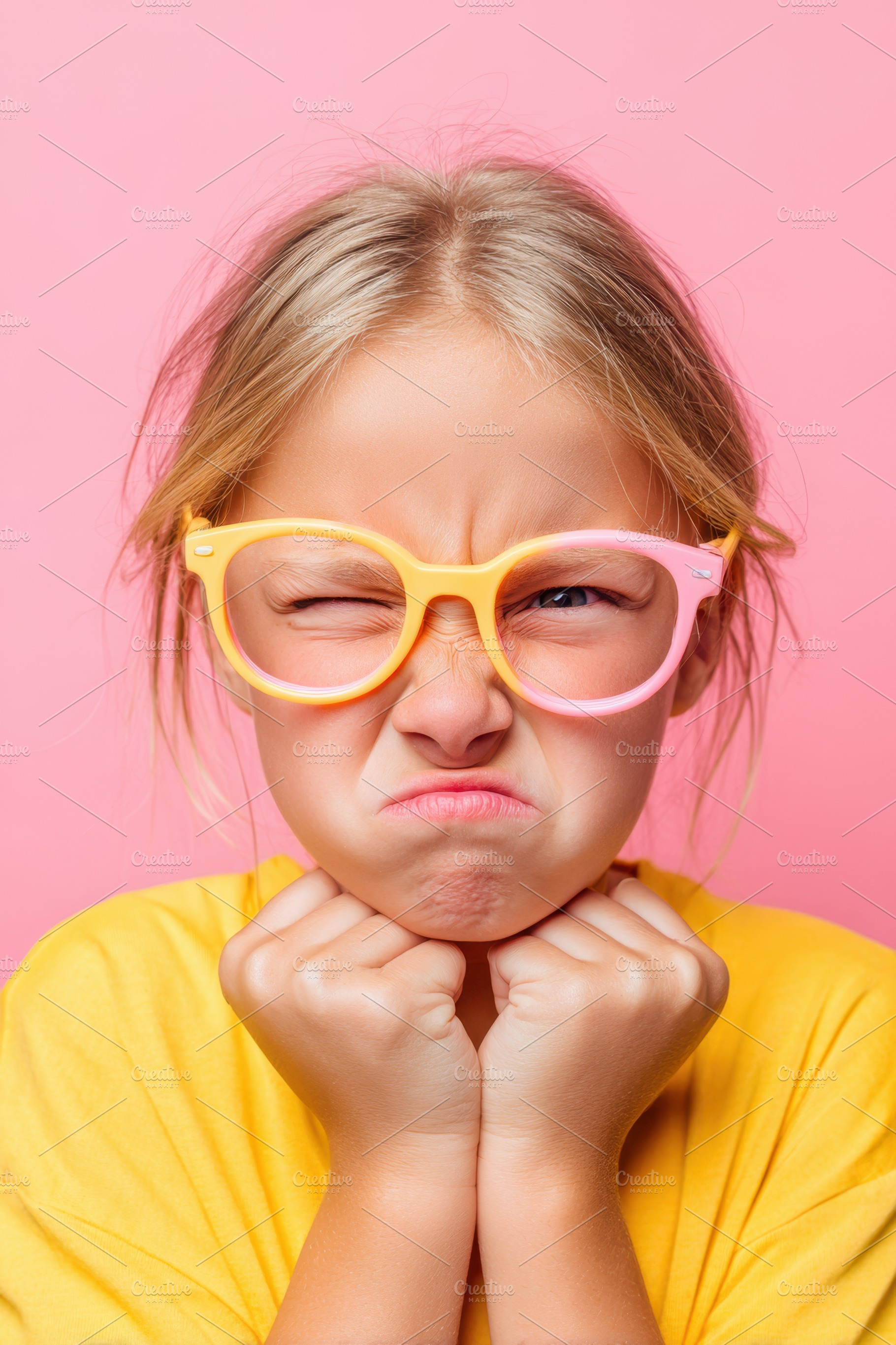 Young girl with colorful glasses making a funny face, a Person Photo by AlyaAnd