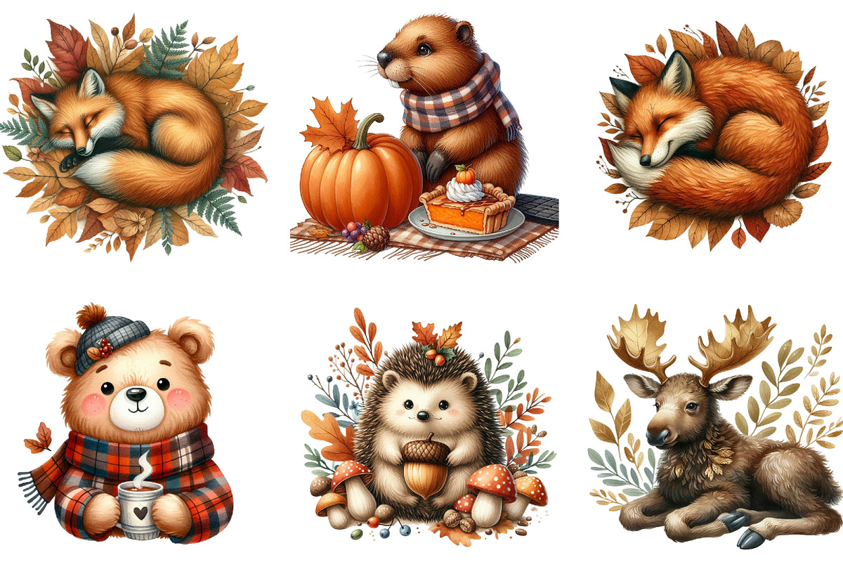 Autumn Animal Clipart, Fall Clipart, an Illustration by DreamArtGraphic (Photo 4 of 4)