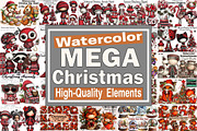 Watercolor Mega Christmas Clipart, a Seasonal Illustration by SVGArt (Thumbnail 1 of 3)