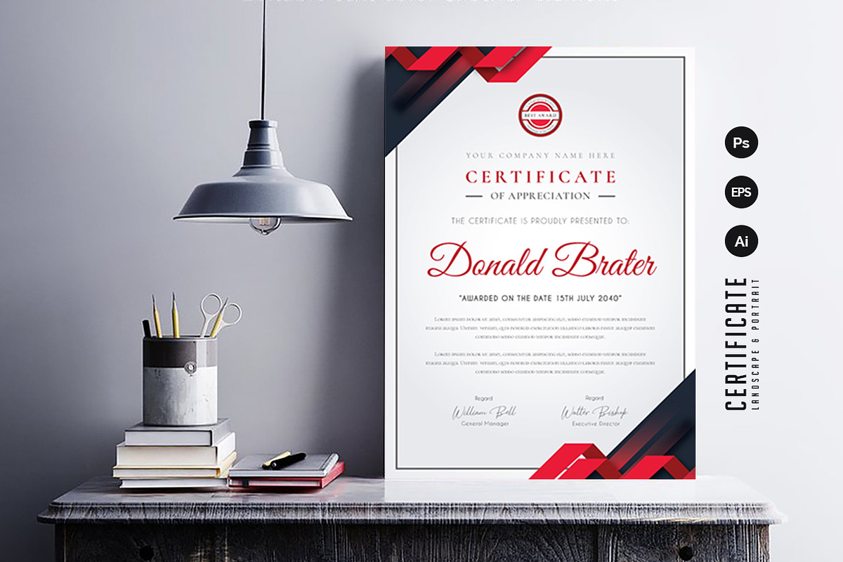 574. Modern Certificate Template, a Stationery Template by CreativeRezwan (Photo 3 of 3)
