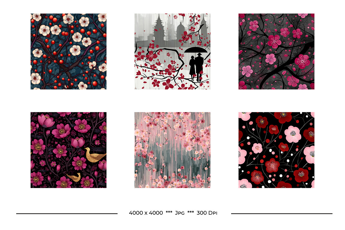 Cherry Blossom Retro Art Patterns, a Pattern Graphic by karenfoleyphoto (Photo 6 of 17)