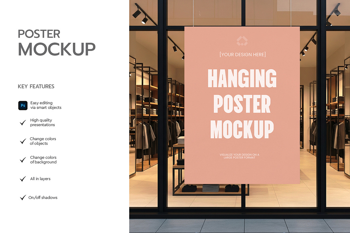 Hanging Store Poster Mockup PSD, an Advertising Mockup by graphypix (Photo 2 of 4)