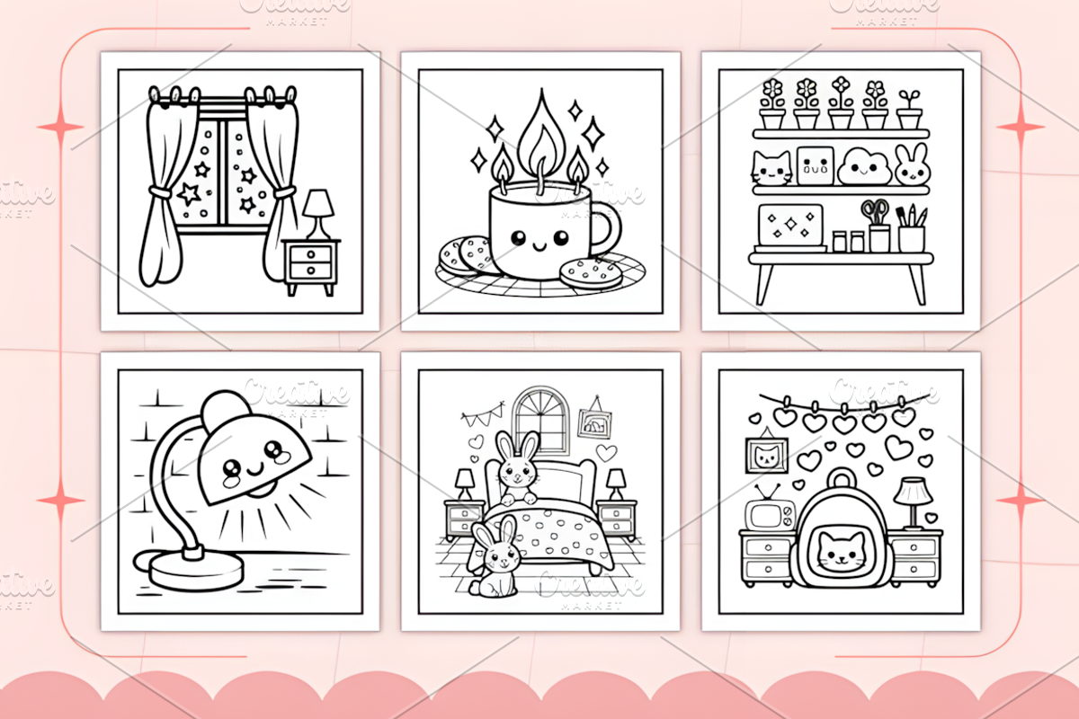 Bold Easy Cozy Kawaii Room Coloring, a Decorative Illustration by Ink Gallery (Photo 5 of 5)