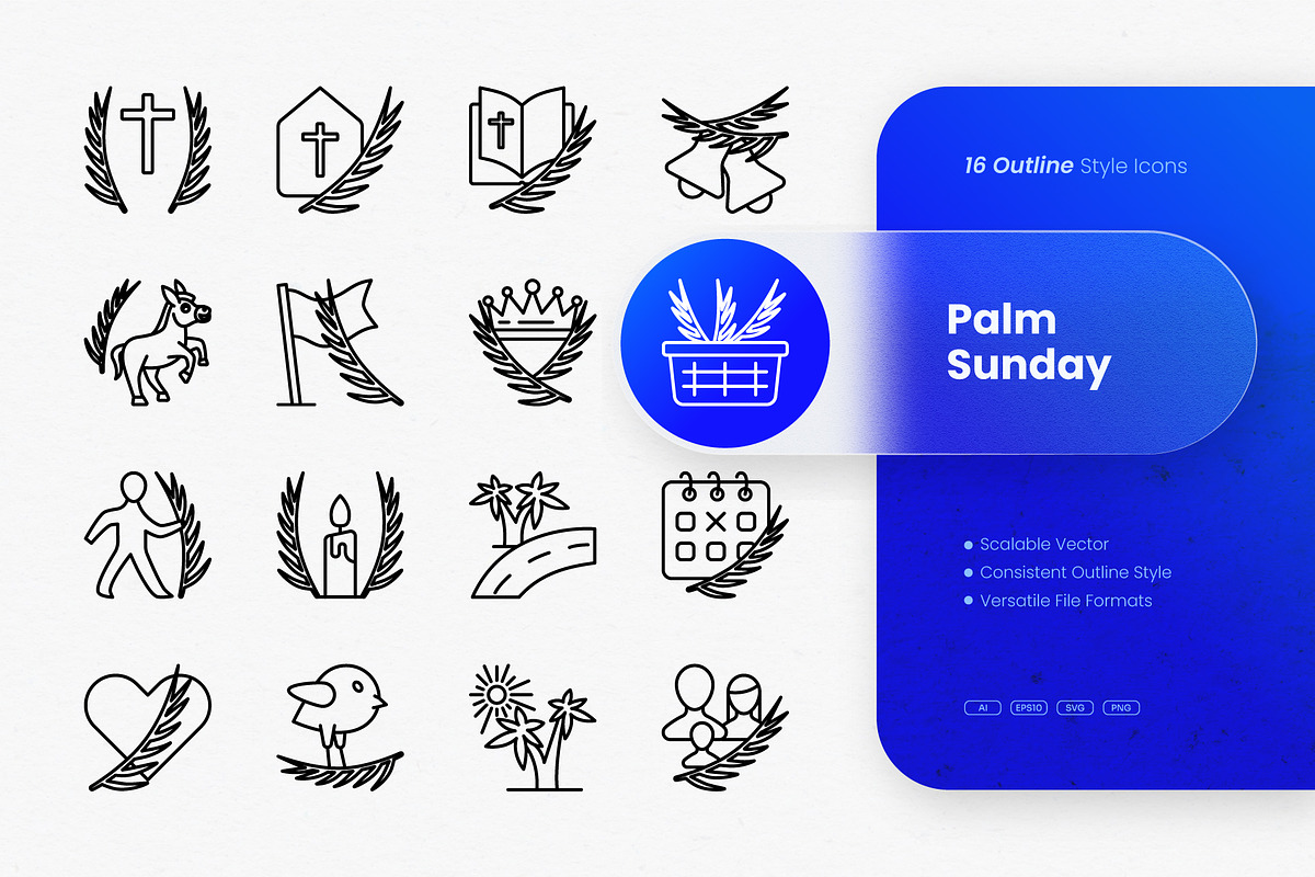 Palm Sunday Outline Icons, an Outline Icon by cidcud_graphic