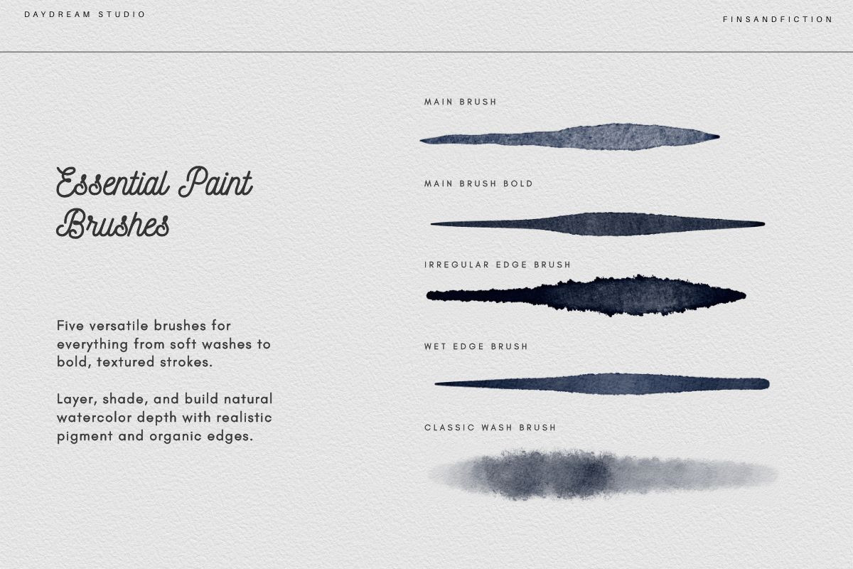 Daydream Studio Watercolor Brushes, a Brush Add-On by Fins and Fiction (Photo 3 of 12)