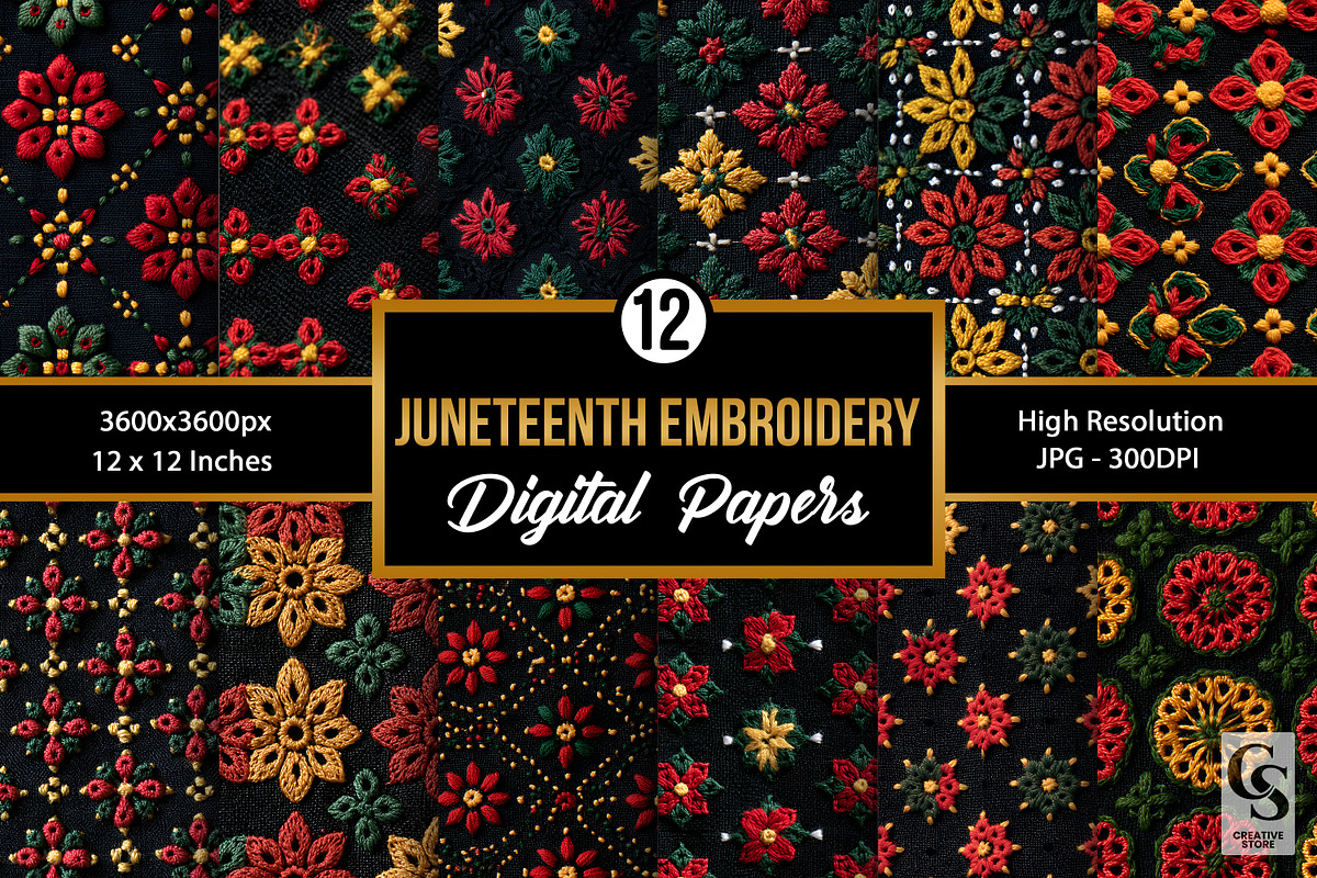 Red Green Yellow Floral Embroidery, a Pattern Graphic by Creative Store (Photo 1 of 4)