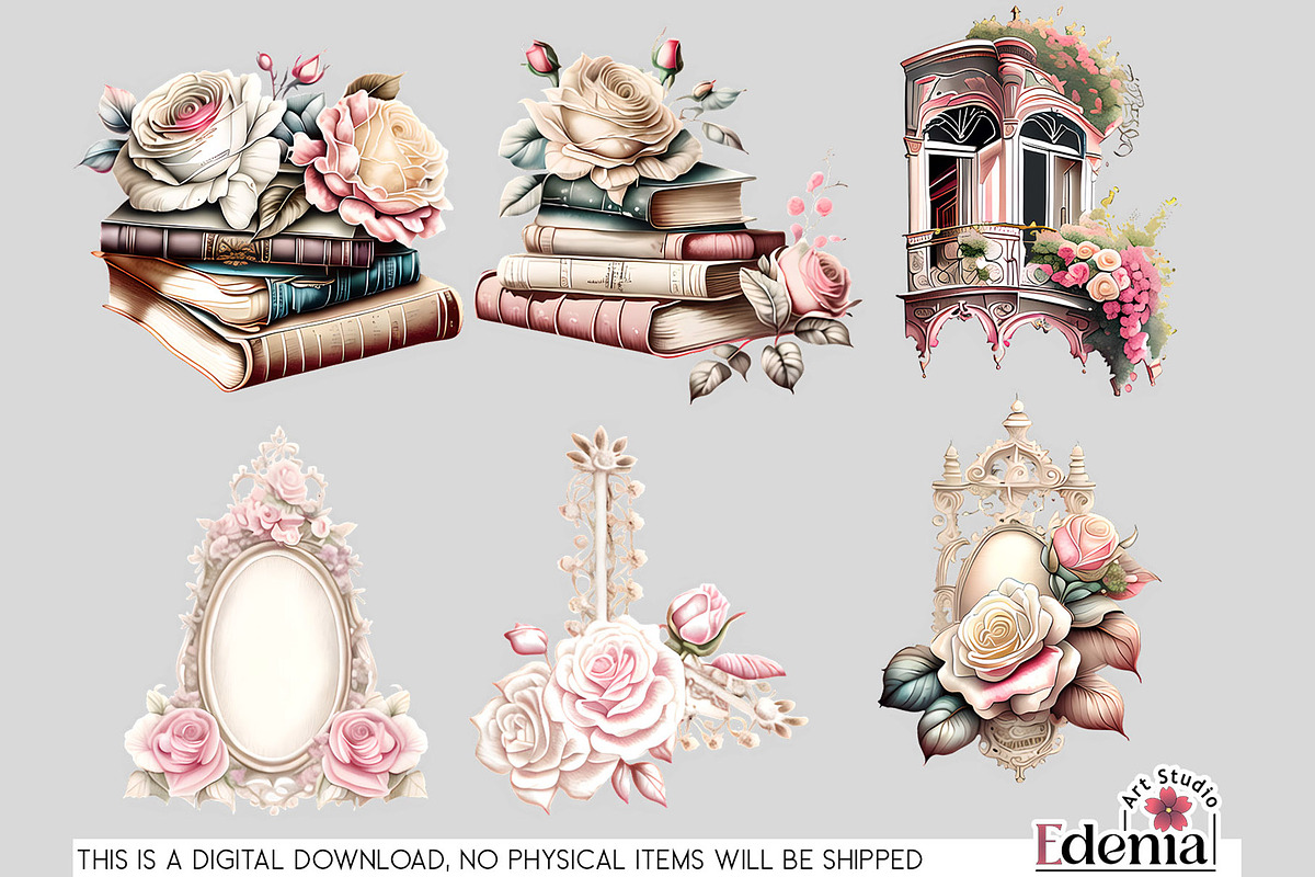 Vintage Romantic Clipart Bundle, a Decorative Illustration by EdeniaArtStudio (Photo 8 of 13)