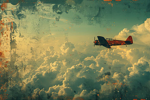 Airplane in the sky. Vintage style., an Illustration by AS photostudio