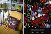 Blue irises and red roses, a Pattern Graphic by Matrioshka (Thumbnail 1 of 6)
