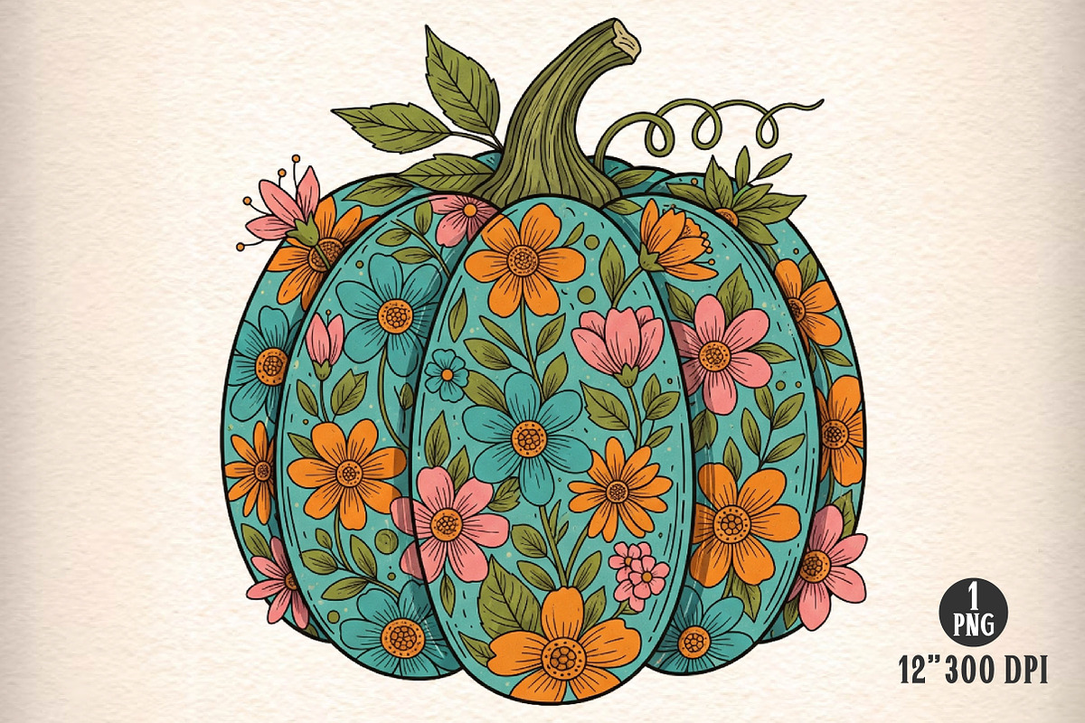 Floral Boho Fall Pumpkin Autumn PNG, an Illustration by Dream Creation (Photo 1 of 5)
