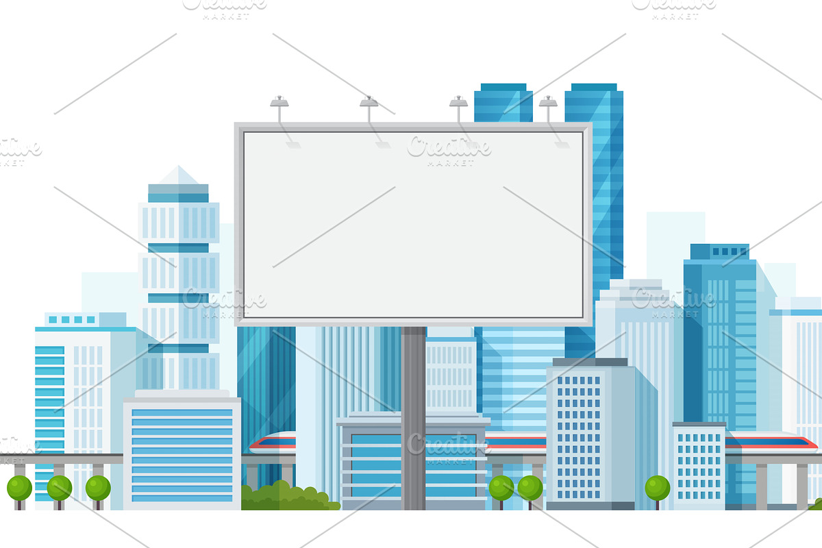 Blank billboard modern city skyline, an Object Illustration by Lemberg Vector