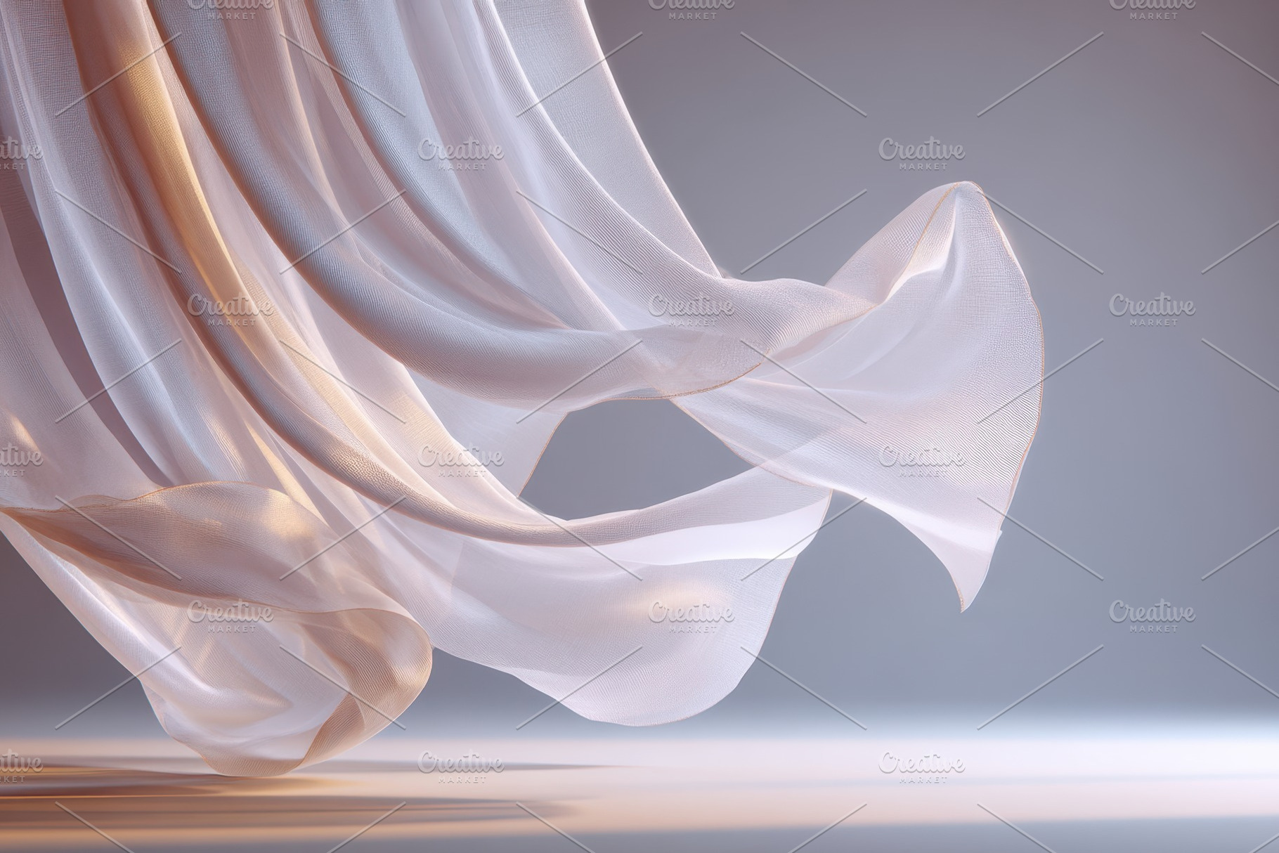 Sheer linen curtains with sunlight on wooden floor, an Abstract Photo by AlyaAnd