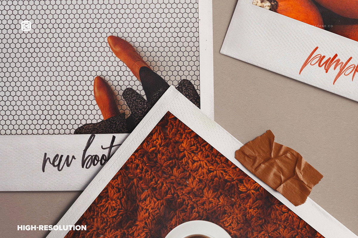 5 Instant Photos With Tape Mockup, a Product Mockup by Custom Scene (Photo 3 of 8)