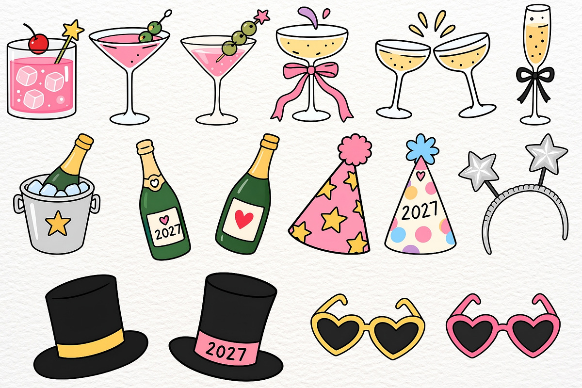 Happy New Year 2027 Clipart Party, a Seasonal Illustration by SugarCloudStudioArt (Photo 5 of 6)