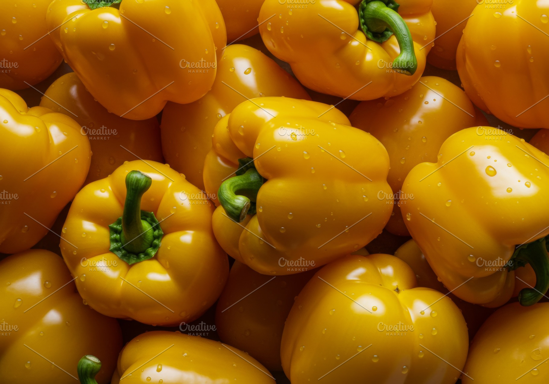 Fresh yellow bell peppers with water, a Food & Drink Photo by professorinc