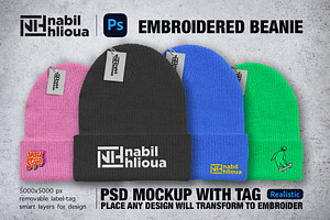 embroidered BEANIE HAT PSD Mockup, a Hat Mockup by NH graphic
