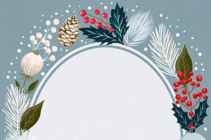 Christmas winter holiday frame featuring poinsettia, holly, pine, an Illustration by Studio ANNA