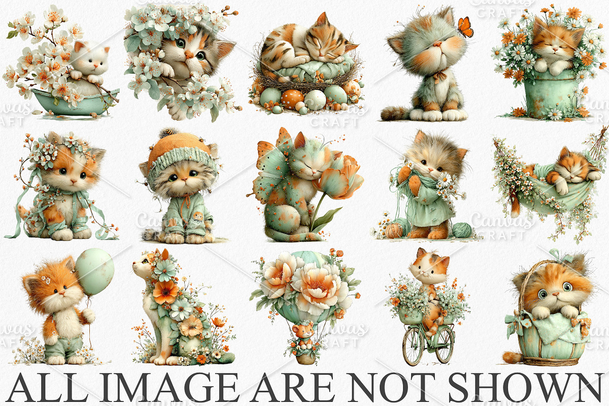 Whimsical Spring Cats Clipart Bundle, an Illustration by Canvas Craft (Photo 3 of 7)