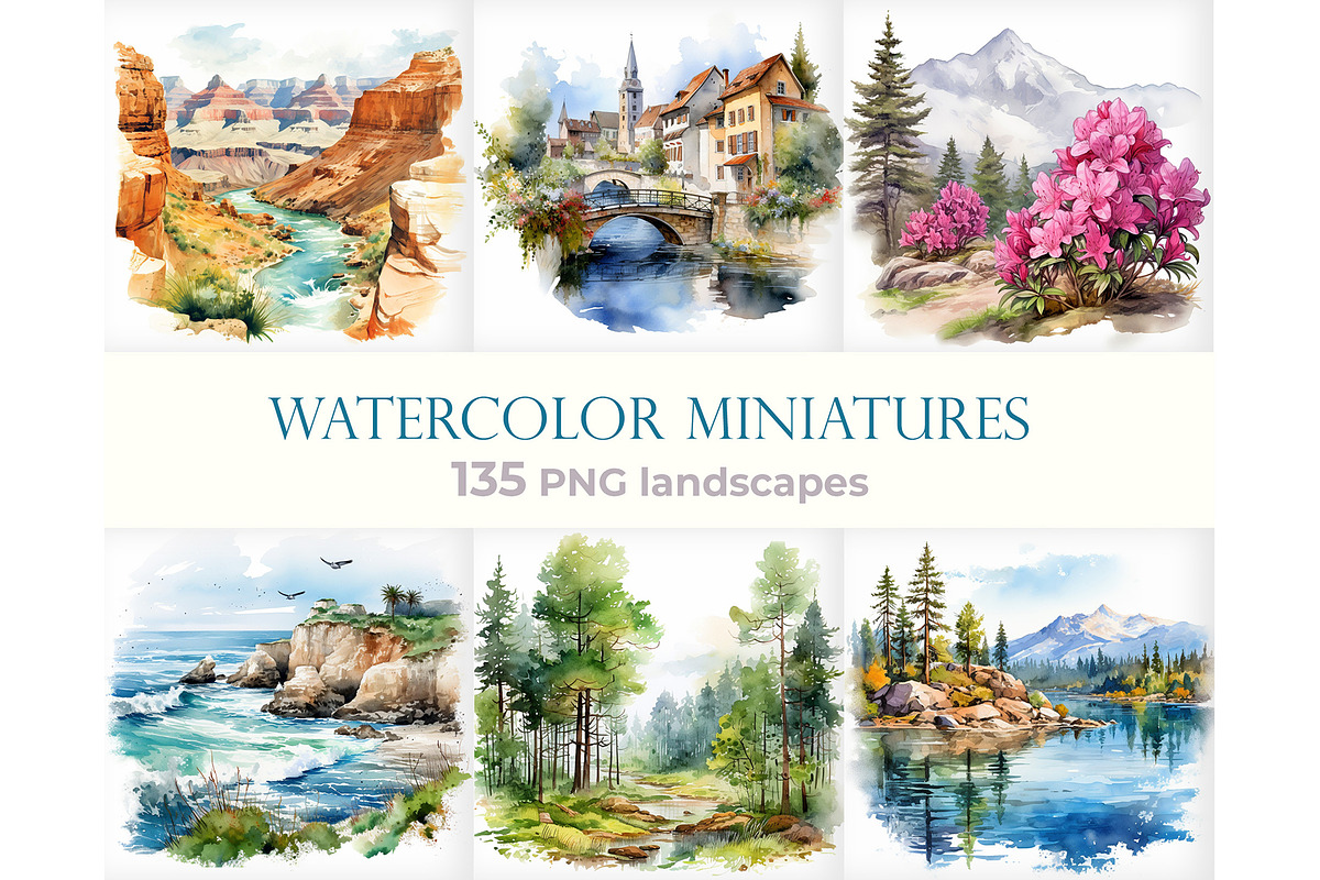watercolor miniature landscape PNG, a Seasonal Illustration by Bubert Art (Photo 1 of 10)