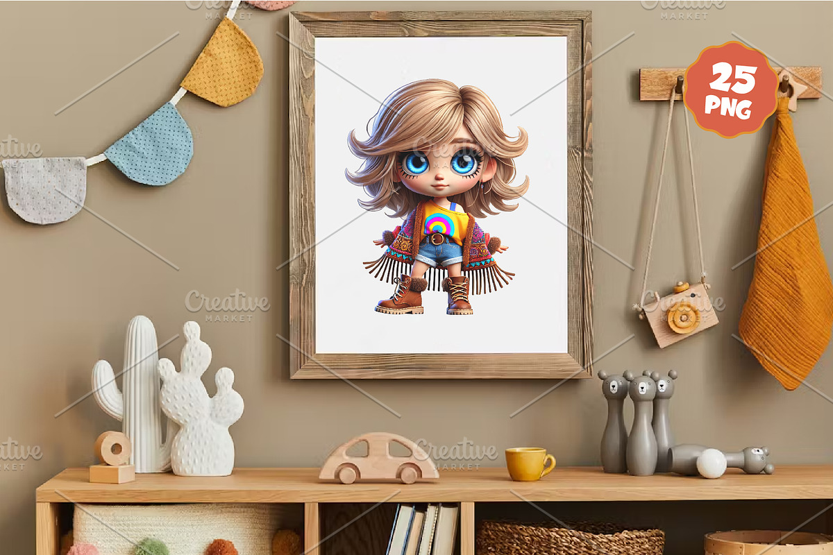 Stylish cartoon hippie girl. Clipart, an Animal Illustration by KENO Mascots (Photo 9 of 10)
